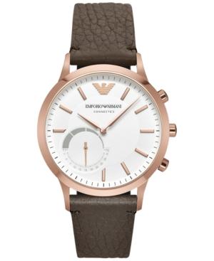 Emporio Armani Men's Renato Dark Brown Leather Strap Hybrid Smart Watch 43mm Art3002
