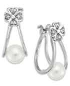 Cultured Freshwater Pearl (6mm) And Diamond Accent Drop Earrings In 14k White Gold