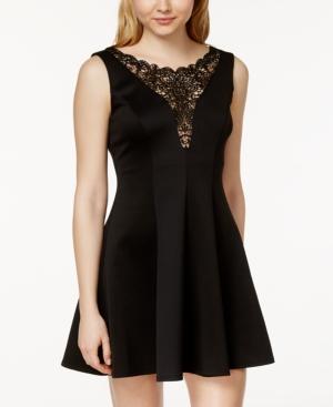 City Studios Juniors' Sleeveless Lace-inset A-line Dress