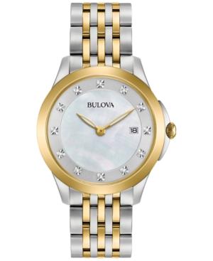 Bulova Women's Diamond Accent Two-tone Stainless Steel Bracelet Watch 36mm 98p161
