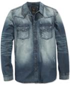 Guess Men's Slim-fit Western Long-sleeve Storied Wash Denim Shirt