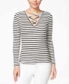 Material Girl Juniors' Striped Lattice Ribbed Top, Only At Macy's