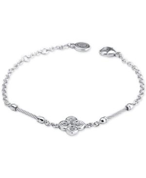 Le Fleur Sterling Silver Bracelet With White Topaz And Stainless Steel Cable