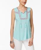 Style & Co Embroidered Tasseled Top, Only At Macy's