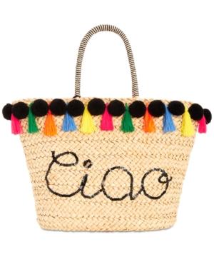 I.n.c. Lunaa Cio Pom Pom Straw Extra-large Tote, Created For Macy's
