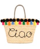 I.n.c. Lunaa Cio Pom Pom Straw Extra-large Tote, Created For Macy's