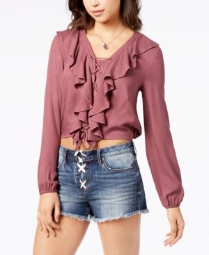 American Rag Juniors' Lace-up Ruffle Top, Created For Macy's