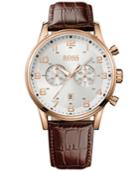 Boss Hugo Boss Watch, Men's Chronograph Aeroliner Brown Leather Strap 44mm 1512921