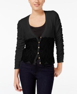 Xoxo Juniors' Ruched-sleeve Lace Cardigan