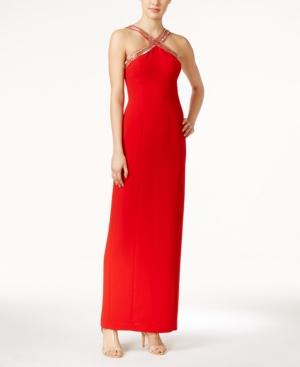 Calvin Klein Beaded X-front Crepe Gown