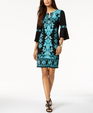 Jm Collection Printed Bell-sleeve Dress, Created For Macy's