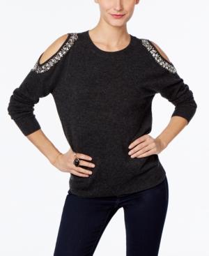 Inc International Concepts Embellished Cold-shoulder Sweater, Created For Macy's