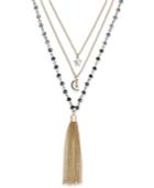 Gold-tone Beaded Tassel Pendant Layer Necklace
