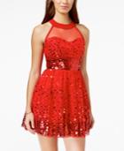 Crystal Doll Juniors' Sequin Illusion Fit-and-flare Party Dress