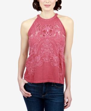 Lucky Brand Embroidered Keyhole Top