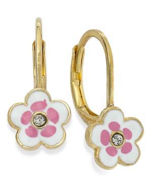 Lily Nily Children's 18k Gold Over Sterling Silver Earrings, White And Pink Enamel Flower Earrings