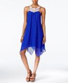 City Studios Juniors' Embroidered Handkerchief-hem Shift Dress