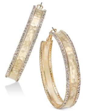 Thalia Sodi Gold-tone Hammered Crystal Hoop Earrings, Only At Macy's