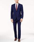 Nick Graham Men's Slim-fit Stretch Blue Double Windowpane Suit