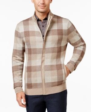 Tasso Elba Men's Mock Neck Check Zip-up Sweater, Only At Macy's