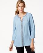 Charter Club Split-neck Embellished Blouse, Only At Macy's