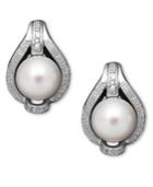 Sterling Silver Earrings, Cultured Freshwater Pearl And Diamond Accent Stud Earrings
