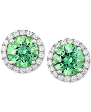 Green Swarovski Zirconia Halo Stud Earrings In Sterling Silver