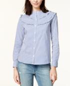 Maison Jules Ruffled Pinstripe Shirt, Created For Macy's