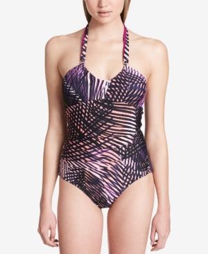 Calvin Kein Sunset Palm Printed Twist Convertible One Piece Women's Swimsuit