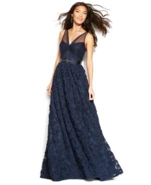Adrianna Papell Floral Embroidered Illusion Gown