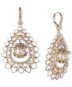 Marchesa Gold-tone Crystal & Imitation Pearl Openwork Drop Earrings