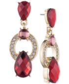 Anne Klein Gold-tone Pave & Red Stone Drop Earrings