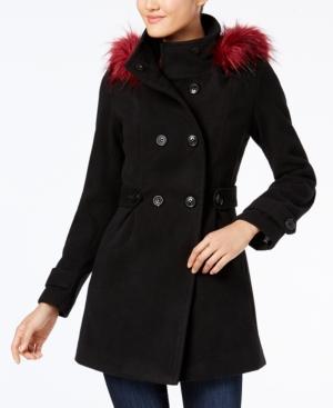 Bcx Juniors' Faux-fur Hooded Peacoat