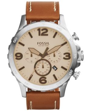 Fossil Men's Chronograph Nate Light Brown Leather Strap Watch 50mm Jr1503