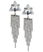 Abs By Allen Schwartz Hematite-tone Triangle Crystal Fringe Drop Earrings