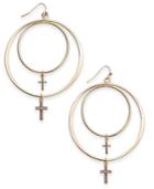 Thalia Sodi Gold-tone Crystal Cross Double Hoop Drop Earrings, Created For Macy's