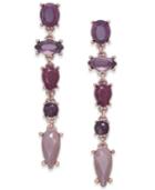 Inc International Concepts Rose Gold-tone Purple Stone Linear Drop Earrings, Created For Macy's