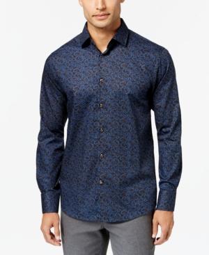 Tallia Men's Slim-fit Dark Blue Paisley Dress Shirt