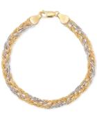 Two-tone Braided Chain Bracelet In 14k Yellow And White Gold, Made In Italy