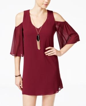 Bcx Juniors' Cold-shoulder Shift Dress With Necklace