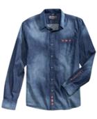 American Rag Men's Geo Embroidered Denim Shirt, Created For Macy's