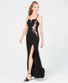 Speechless Juniors' Embroidered Slit Gown