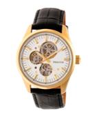 Heritor Automatic Stanley Gold & Silver Leather Watches 43mm