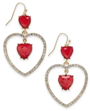 Thalia Sodi Large Gold-tone Red Heart Drop Earrings, 2, Created For Macy's