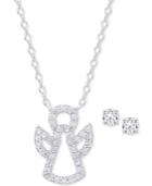 Cubic Zirconia Angel Pendant Necklace And Stud Earrings