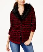 Pretty Rebellious Juniors' Faux Fur-collar Cardigan Sweater