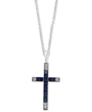 Effy Sapphire (1/3 Ct. T.w.) & Diamond (1/10 Ct. T.w.) Cross 18 Pendant Necklace In 14k White Gold