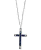 Effy Sapphire (1/3 Ct. T.w.) & Diamond (1/10 Ct. T.w.) Cross 18 Pendant Necklace In 14k White Gold