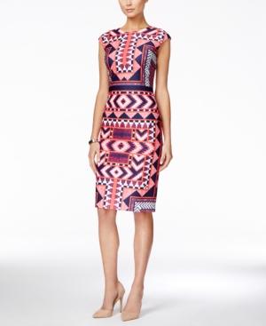 Vince Camuto Cap-sleeve Geo-print Midi Sheath Dress