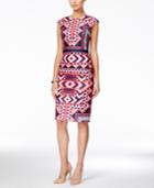 Vince Camuto Cap-sleeve Geo-print Midi Sheath Dress